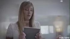 The blonde with plump lips and a big ass who really likes to receive it
