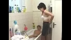 Play put both of them in the bathtub and start having sex in the bathtub